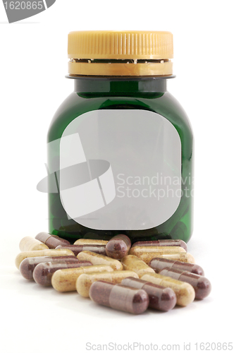 Image of Capsules Pills medicine and bottle