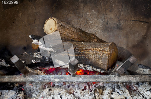 Image of fireplace with burning wood logs