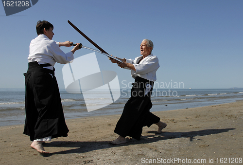 Image of aikido on the beach