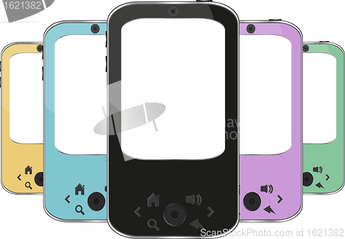 Image of set of colored smartphones. Iphon - like smartphone