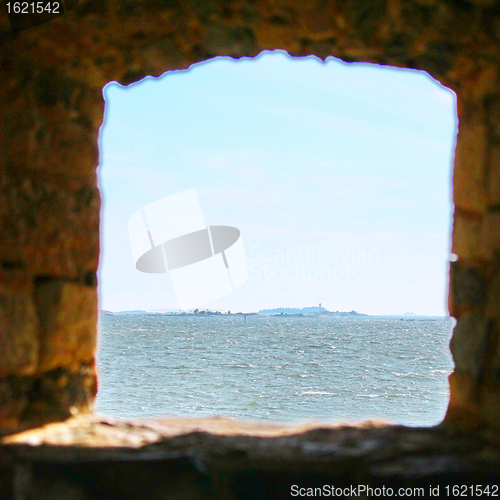 Image of Window in stone wall of Suomenlinna Sveaborg Fortress in Helsink