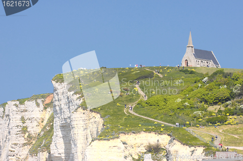 Image of landscape of cliffs of Etretat in Normandy in France