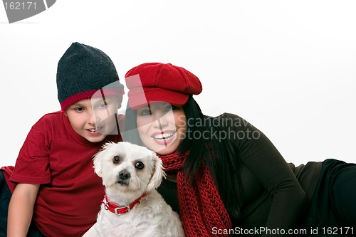 Image of Woman, boy and dog