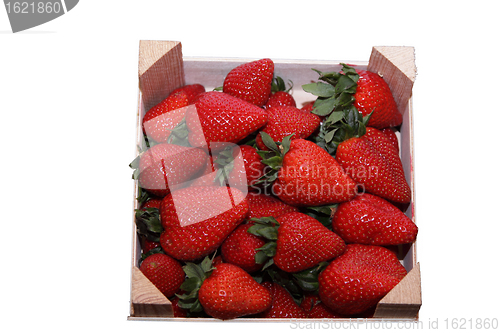 Image of crate of strawberries isolated on white background