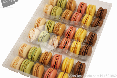 Image of assortment of macaroons on a white background