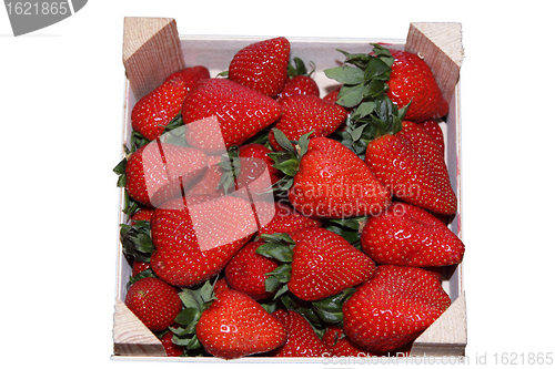 Image of crate of strawberries isolated on white background