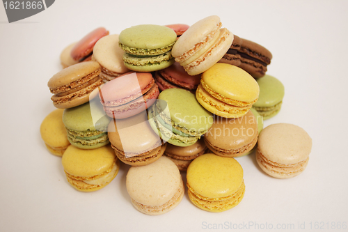 Image of assortment of macaroons on a white background