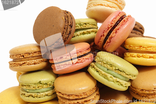 Image of assortment of macaroons on a white background