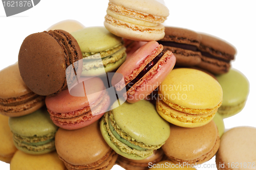 Image of assortment of macaroons on a white background