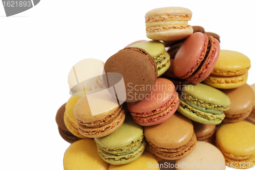 Image of assortment of macaroons on a white background