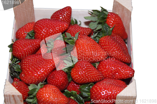 Image of crate of strawberries isolated on white background