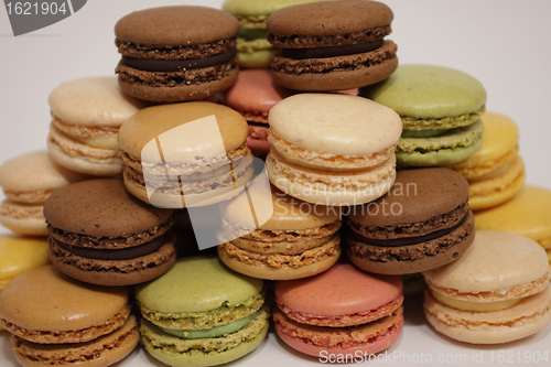 Image of assortment of macaroons on a white background