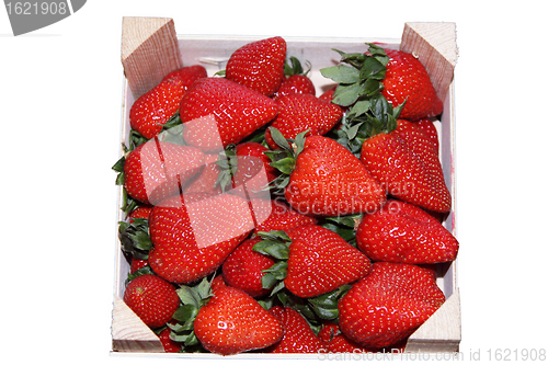 Image of crate of strawberries isolated on white background