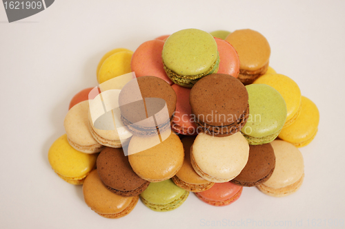 Image of assortment of macaroons on a white background