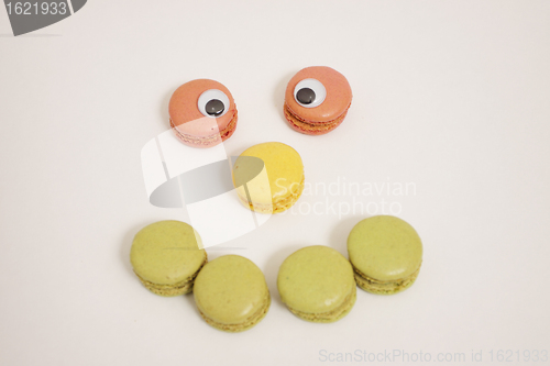 Image of assortment of macaroons on a white background