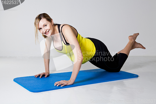 Image of Pregnant woman doing push-up exercise