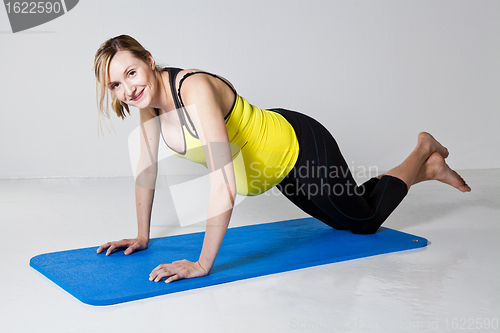 Image of Pregnant woman doing push-up exercise