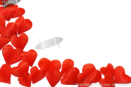 Image of Petals in heart shape over white background - frame. Clipping path included.