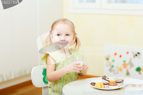 Image of Little girl drinking milk
