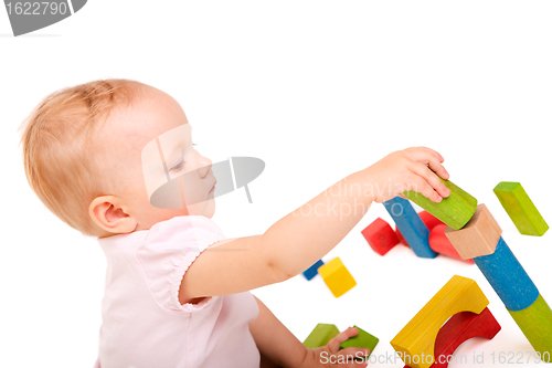 Image of Girl playing with blocks