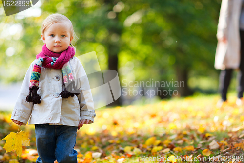 Image of Toddler girl in autumn park