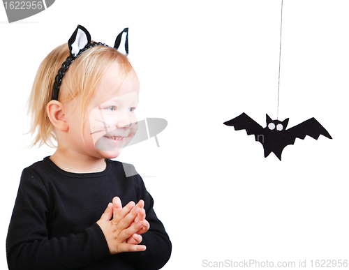 Image of Toddler girl in black cat costume