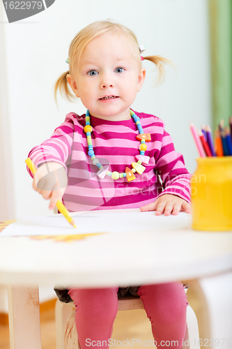 Image of Toddler girl drawing with pencils