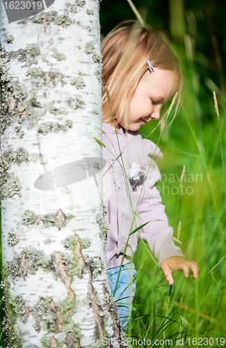 Image of Little girl outdoors at summer day