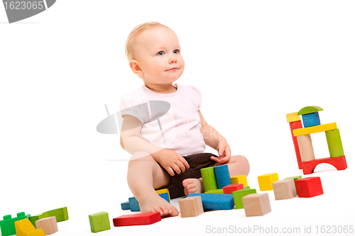 Image of Girl playing with blocks