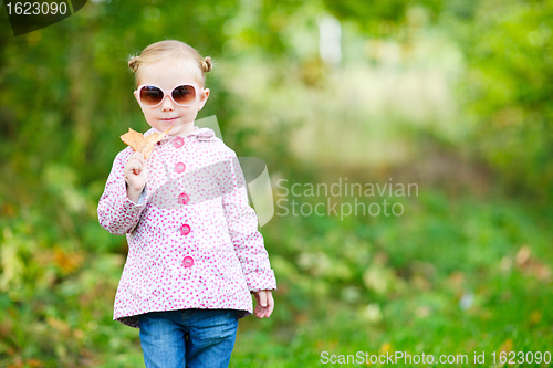 Image of Cute girl in autumn park