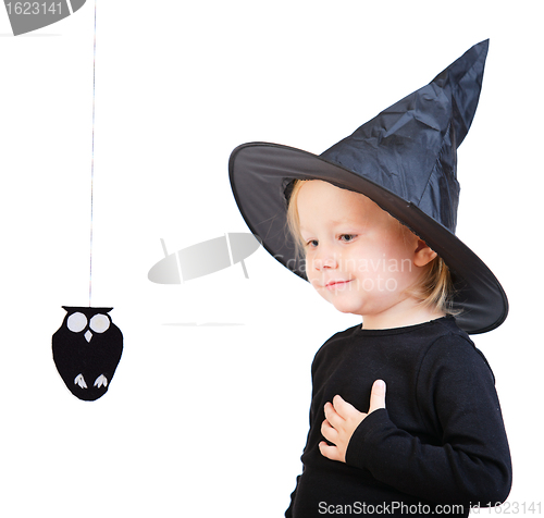 Image of Toddler girl in black little witch costume