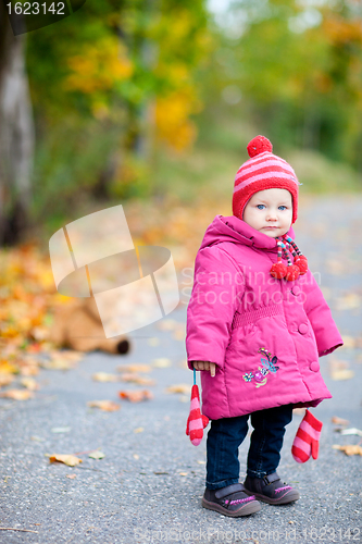 Image of Toddler girl outdoors on autumn day