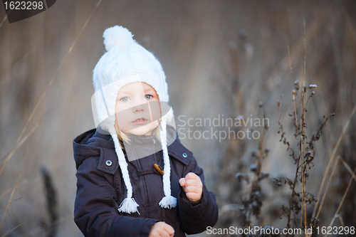 Image of Little girl outdoors on winter day