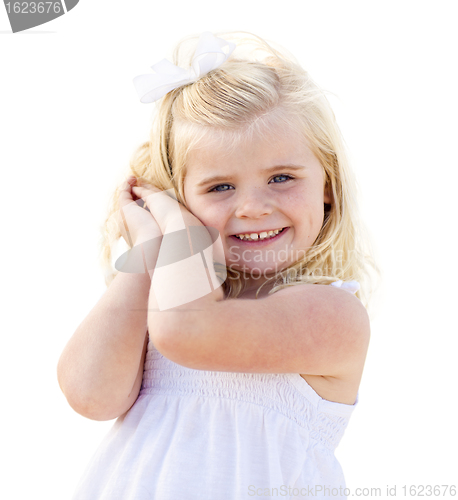 Image of Adorable Little Blonde Girl Having Portrait Isolated