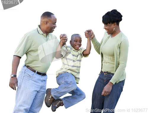 Image of Playful African American Man, Woman and Child Isolated