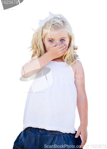 Image of Blue Eyed Girl Covering Her Mouth Isolated