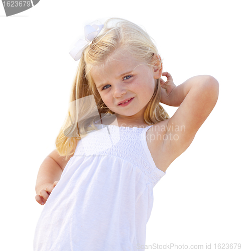 Image of Adorable Little Blonde Girl Having Portrait Isolated