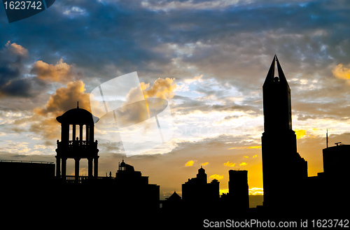 Image of Shanghai Old and New architecture silhouette