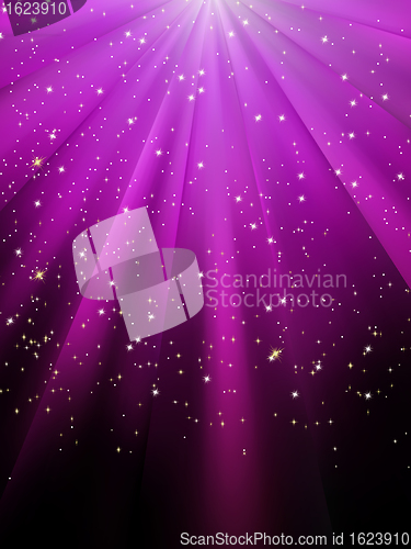 Image of Stars are falling on purple luminous rays. EPS 8