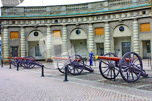 Image of Guns and guard near the Royal Palace in Stockholm