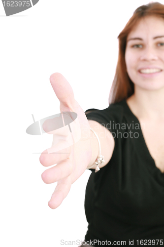 Image of Business woman gives a handshake 
