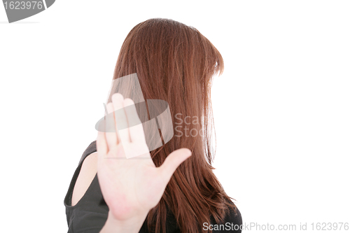 Image of business woman with palm up