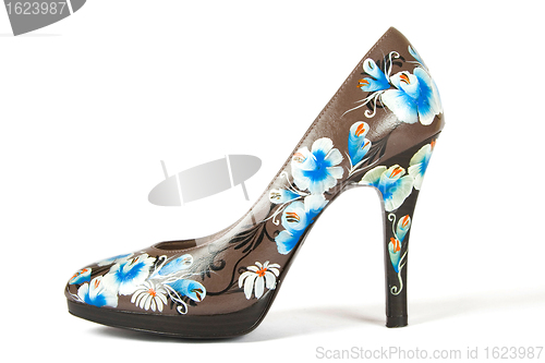 Image of high heels shoes with printed flower