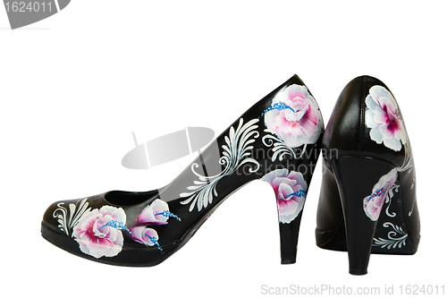 Image of high heels shoes with printed flower