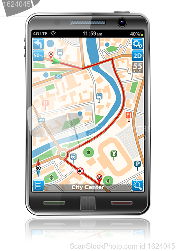 Image of Smart Phone with GPS Navigation Application