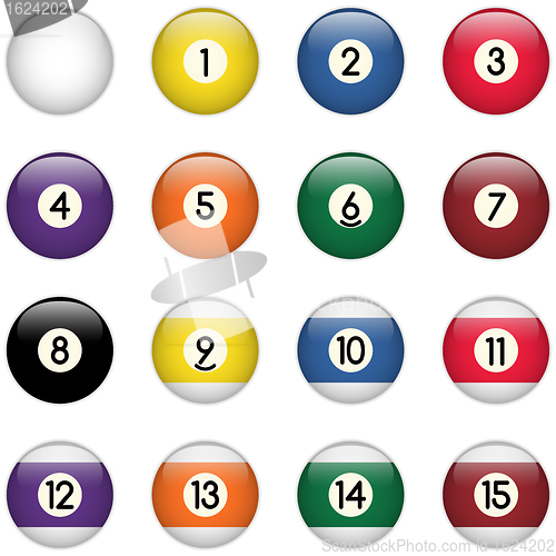 Image of Colored Pool Balls Set from Zero to Fifteen