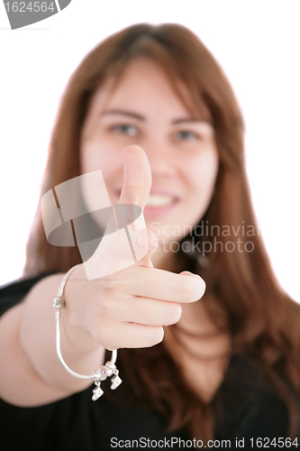 Image of picture of attractive businesswoman pointing her finger 