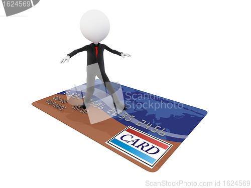 Image of 3D Businessman is surfing on a credit card and goes shopping 