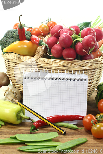 Image of Purchasing paper with a basket fresh vegetables