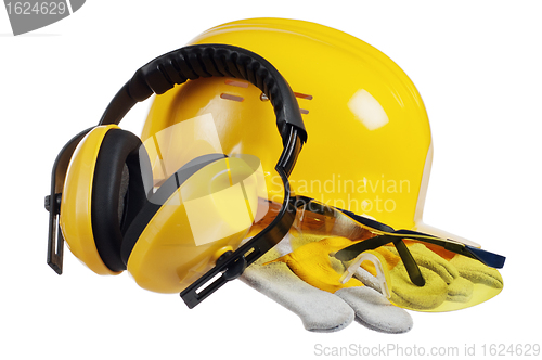 Image of Safety gear kit close up over white 